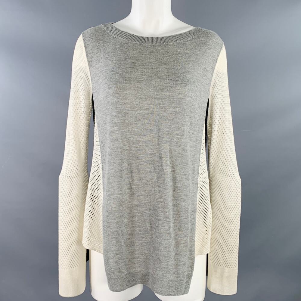 REBECCA TAYLOR Size S Grey Black White Nylon Blend Mixed Fabrics Casual Top